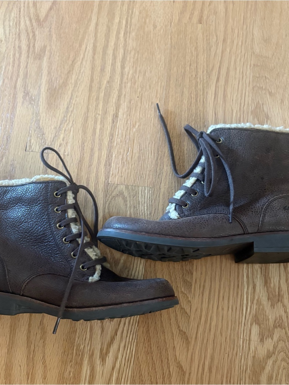 Clarks Brown Kids Lace-Up Shearling-Trim Boots Sz 1.5 Brown Leather
